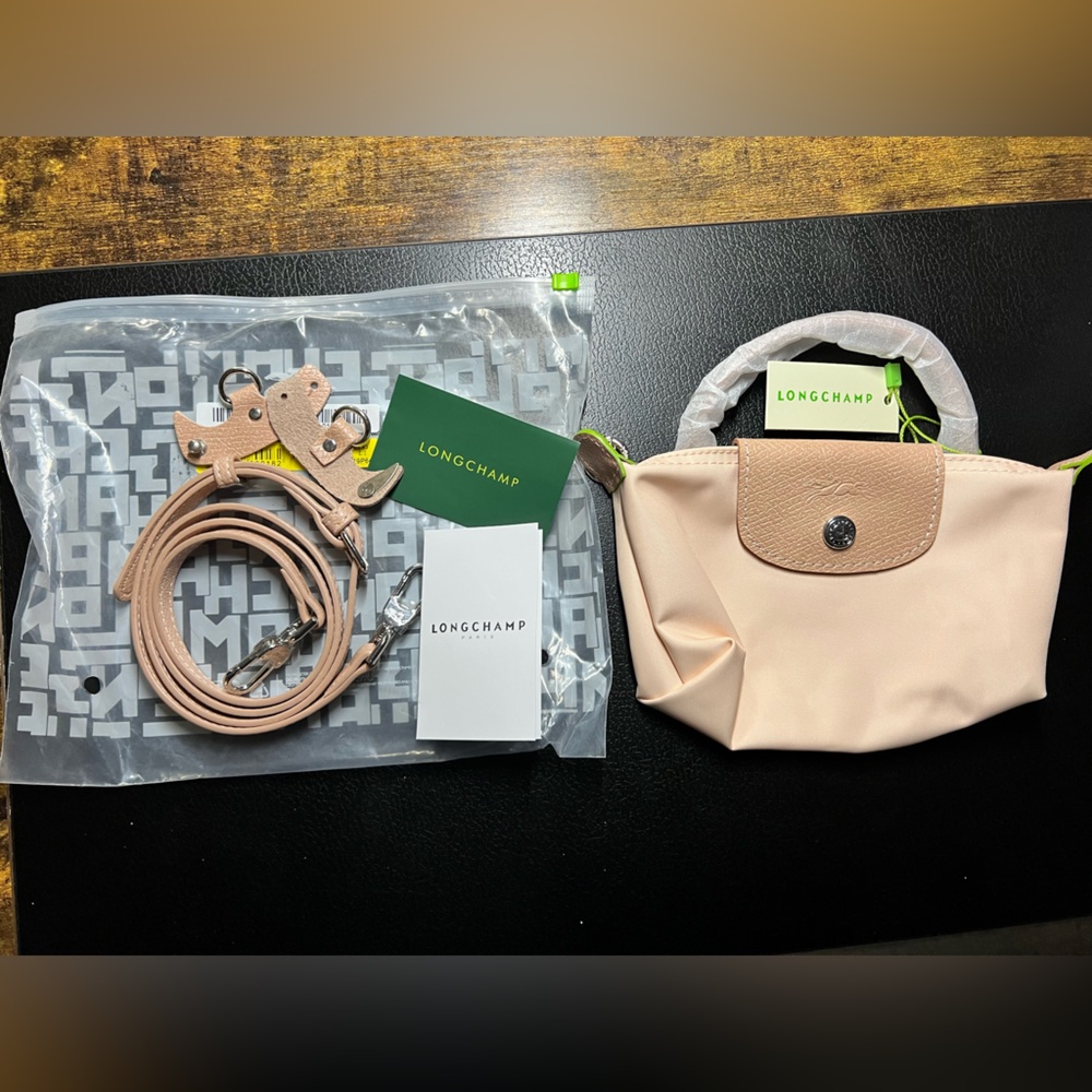 Longchamp Small Top-Handle Tote in Light Pink with Tan Trim
